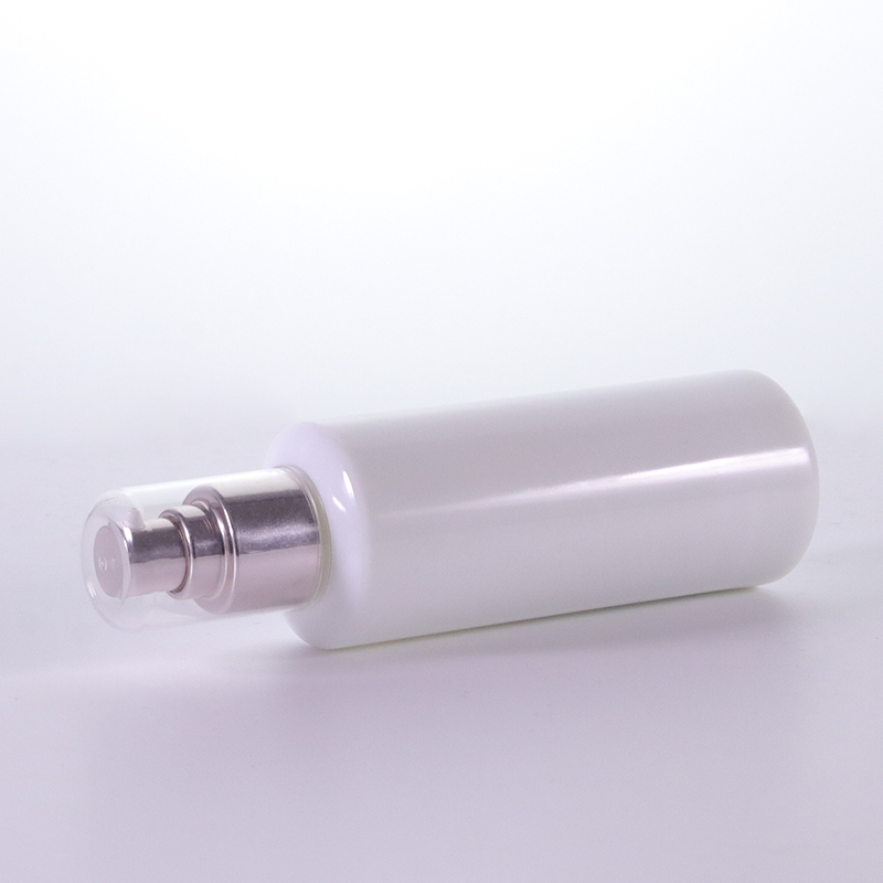 Opal White Glass Lotion Bottle with Silver Pump