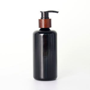 Black Glass Lotion Pump Bottle with Wooden Collar Wholesale